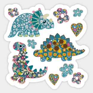 Sticker pack of vintage floral dinosaurs Sticker